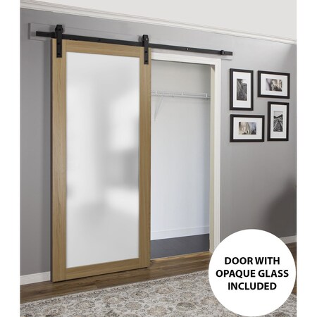 Sartodoors Sturdy Barn Door Frosted Tempered Glass Planum 2102 Black Solid Core Modern Interior PLANUM2102BD-B-HA-18