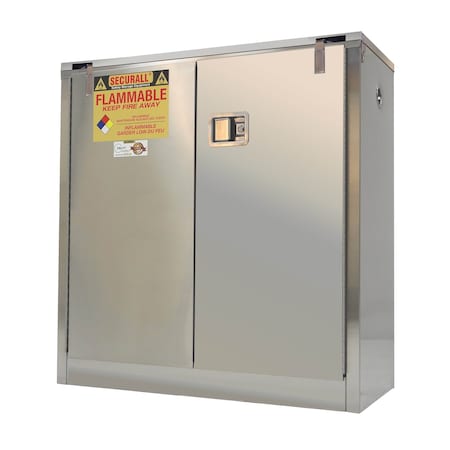 Securall Hazardous Material Storage Cabinet, 30 gal, 1 Shelves, Stainless Steel, 43 in W x 46 in H x 18 in D a330-ss