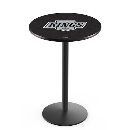 Holland Bar Stool Co 36" Blk Wrinkle Los Angeles Kings Pub Table, 36" dia. Top L214B3636LAKing