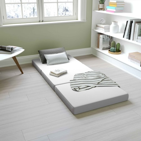 Flash Furniture Cloud Portable Tri-Fold 4 Inch Cooling Memory Foam Cot Mattress in a Box w/Removable Washable Cover CL-3FLD-4-C-GG