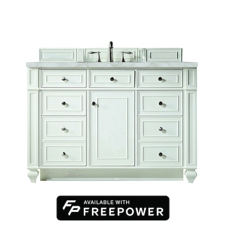 James Martin Vanities 48" S Vanity, Bright White w/Victorian Silver Top w/FreePower Wireless Charger 157-V48-BW-FVSL