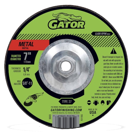 Gator Finishing 7 in. X 1/4 in. X 5/8 in. Metal Cut-Off Wheel, Type 27 9649