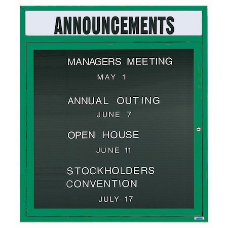 Aarco Enclosed Letter Board Directory w/ Powder Coated Green Aluminum Frame and Header, 36''Hx30''W, 1 Door ADC3630HG