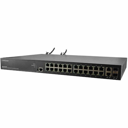 Transition Networks Managed PoE+ Switch, 24-port 10/100/1000Base-T PoE+ and 2 100/1000 SFP/RJ-45 Combo port, SM24TBT2DPB-NA