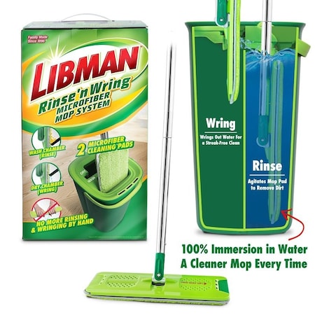 Libman Rinse 'n Wring Mop System, 51 in L, Loop and Hook Mop Connection, Microfiber Mop Head 1516