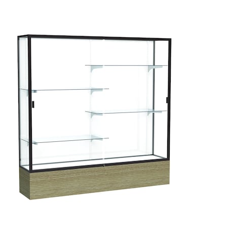 Ghent 72''H x 72''W x 16''D Reliant Driftwood Oak Display Case w/ White Back & Dark Bronze Frame 2076WB-BZ-DK