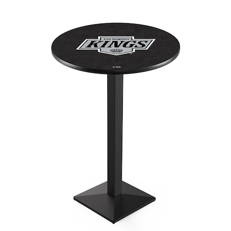 Holland Bar Stool Co 42" Blk Wrinkle Los Angeles Kings Pub Table, 36" dia. Top L217B4236LAKing