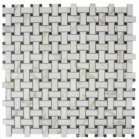 Apollo Tile Regalia 12x12 in. Ivory White, Black Matte Gres Porcelain Basketweave Mosaic Tile, 6PK VEL88OROBSKMOSA