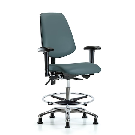 Blue Ridge Ergonomics Medium Bench Chair Adjustable Arms, 22" to 29" Height, Vinyl, Colonial Blue BR-VMBCH-MB-CR-T0-A1-CF-RG-8546