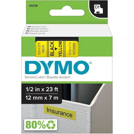 Dymo Label/Ribbon Cartridge, Yellow, 1/2 in W 45018