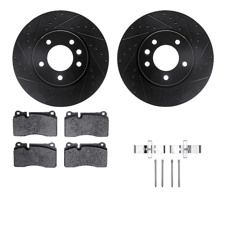 Dynamic Friction Co DFC Rotors-Drilled & Slotted-Black w/ EURO 5000 Ceramic Brake Pads Incl Hdw 8612-74049