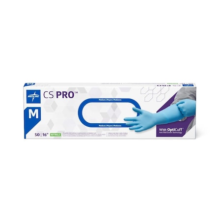 Medline CS Pro 16in Extended Cuff Powder-Free Nitrile Exam Gloves, Size M, 500PK CS16M