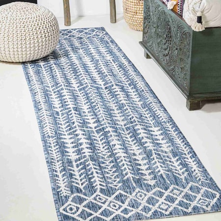 Jonathan Y Tokay Bohemian Geometric Blue/Ivory 2 ft. x 8 ft. Indoor/Outdoor Runner Rug SMB132C-28