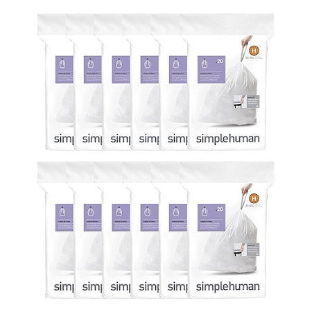 Simplehuman 8 gal Custom Fit Trash Bags, 1.18 mil, White CW0258MC
