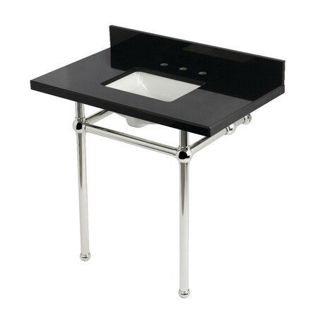 Kingston Brass 36" Black Granite Console Sink with Brass Legs, 8-Inch, 3-Hole, Black Granite/Polished Nickel KVPK36KBSQ6