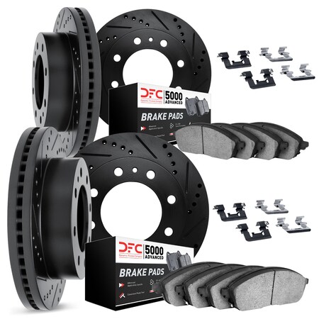 Dynamic Friction Co DFC Brake Rotor - Drilled & Slotted - Black w/5000 Brake Pads & HW Kit 8514-54044