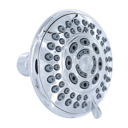 Danco Fixed Showerhead, Round, 1.8 gpm, 1/2 in Connection, 5-Spray Function, Plastic, Chrome, 4.13 in Dia 12017