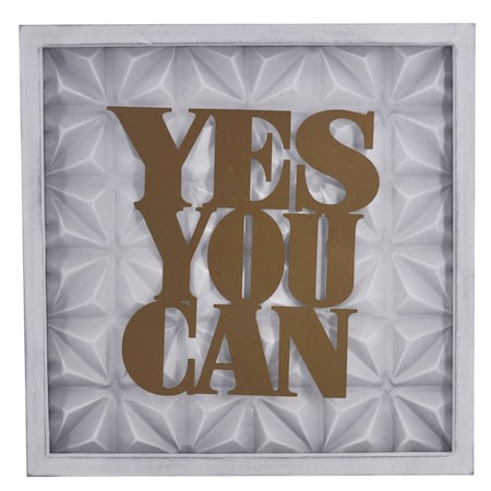 Homeroots 14" X 14" Antiqued Brass And White Yes You Can Metal And Wood Square Wall Decor 636005