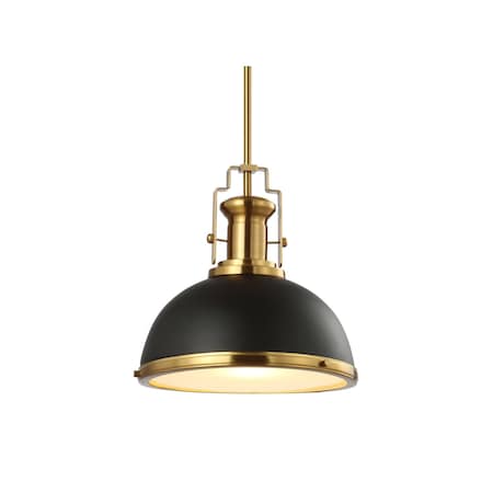 Jonathan Y Homer 13" 1-Light Modern Industrial Metal LED Dome Pendant, Black/Brass Gold JYL9536A