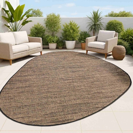 Jonathan Y Callan Modern Rustic Abstract Brown/Black 4 ft. x 6 ft. Indoor/Outdoor Shaped Area Rug SHP202A-4