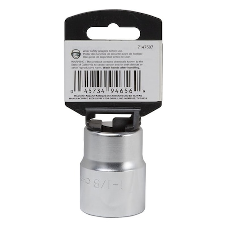 Vulcan Drive Socket, 1-1/8 in Socket, 3/4 in Drive, 12-Point, Chrome Vanadium Steel, Chrome MT-SS6036