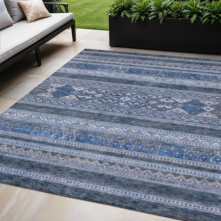 Homeroots 5' X 8' Navy Blue And Denim Blue Southwestern Washable Indoor Outdoor Area Rug 582831