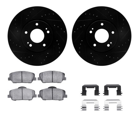 Dynamic Friction Co DFC Rotors-Drilled & Slotted-Black w/ 5000 Advanced Brake Pads Incl Hdw 8512-03034