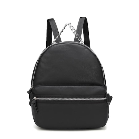 Latas Hearty Trendy Fashion Vegan Leather Backpack with Metal Chain Handle, Black LA1678475