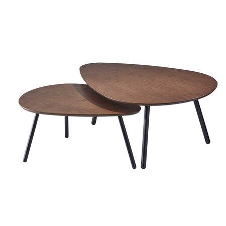 Homeroots Set of Two Brown And Black Wood And Metal Oval Nested Tables, 2PK 372964
