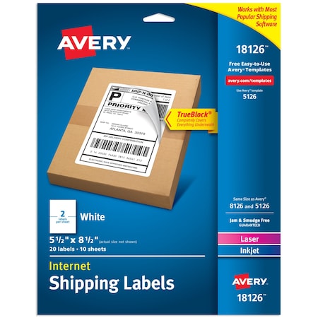 Avery Internet Shipping Labels, TrueBloc, PK20 18126