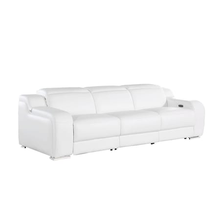 Homeroots 100" White Italian Leather Reclining USB Sofa 632867