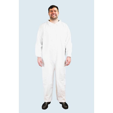 Action Jps Microporous Coverall, Zipper Front, Size 5X, Open Wrists & Ankles, White, 25PK MP400-5X