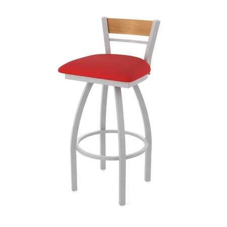 Holland Bar Stool Co Revelle 30in Swivel Bar Stool with Anodized Nickel Finish, Medium Back and Canter Red Seat 881