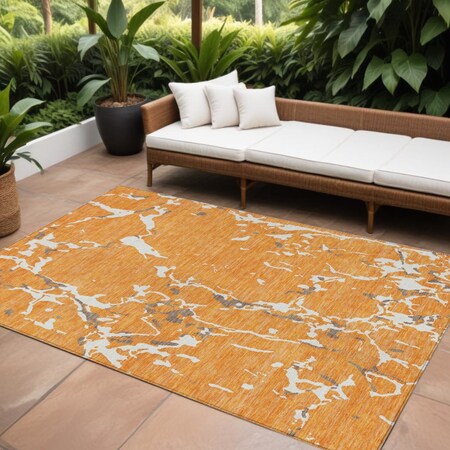 Homeroots 9' X 12' Orange Brown And Ivory Striped Washable Indoor Outdoor Area Rug 600916