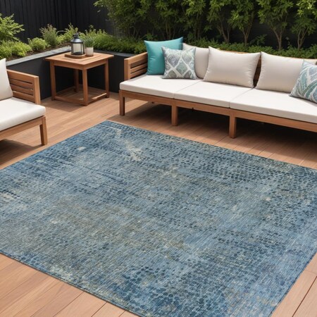 Homeroots 10' X 14' Blue And Ivory Abstract Washable Indoor Outdoor Area Rug 631094
