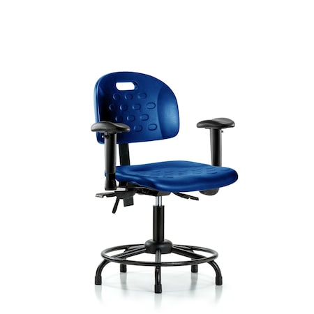 Blue Ridge Ergonomics Poly Chair, Round Tube Base, Desk, Tilt, Arms, Glides, Blue BR-HPDHCH-RT-T1-A1-RG-BLU