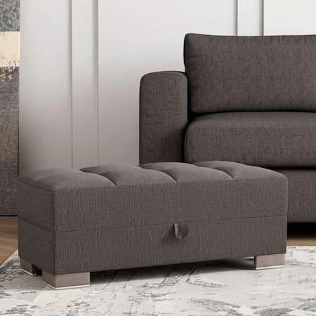 Homeroots 50" Gray and Brown Chenille Tufted Storage Ottoman 608886