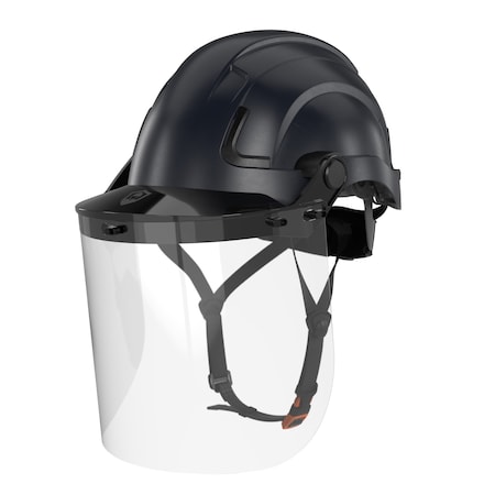 Defender Safety H2-EH Safety Helmet w/ Clear Face Shield - Type 2 Class E, ANSI Z89 and EN12492 rated, Black H2-EH-06-FS
