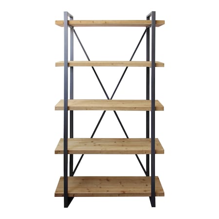 Homeroots Natural Metal and Wood Five Tier Bookcase 517715