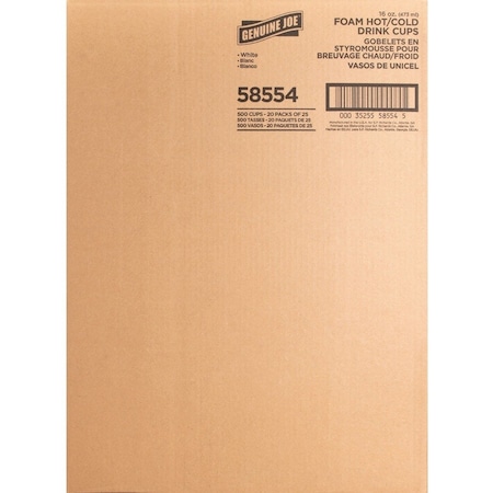 Genuine Joe Hot/Cold Foam Cups16OzWht, PK500 GJO58554