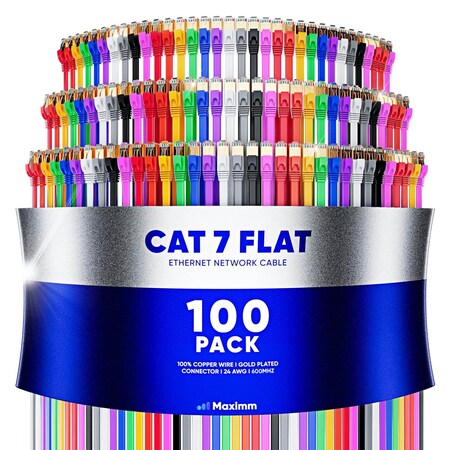 Maximm 6ft Cat7 Flat Shielded Ethernet Cable 10Gbps RJ45, 100PK, Pink, 100PK CAT7F-6FT-MULTI-100PK