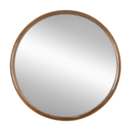 Homeroots 32" Brown Round Wood Framed Accent Mirror 485081