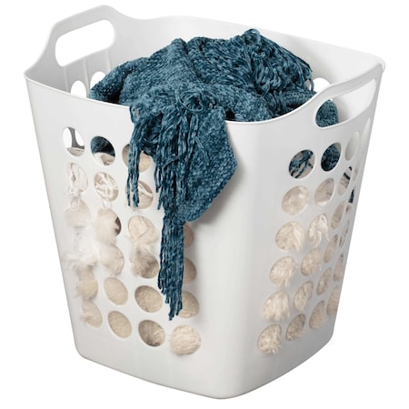 Basicwise Flexible Plastic Laundry Basket - Square Storage Hamper with Side Handles for Easy Carrying QI003857.L.WT