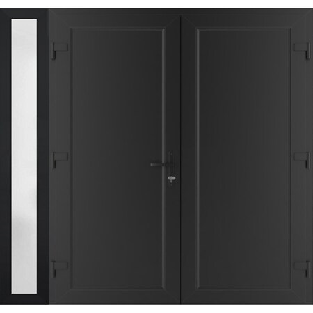 Vdomdoors Front Exterior Prehung Metal-Plastic Double Doors / MANUX 8111 Matte Black / Sidelite Exterior Wind MANUX8111DEXD-BLK-RH-W72+14xH80