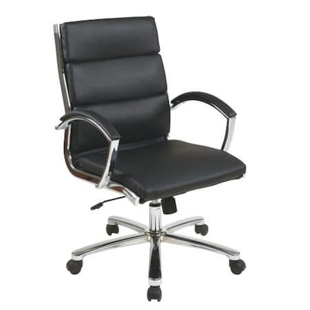We'Re It Liberty Series Modern Ribbed Mid-Back Upholstered Executive Chair in Black Vinyl with Chrome Frame OFD6350-MBLK