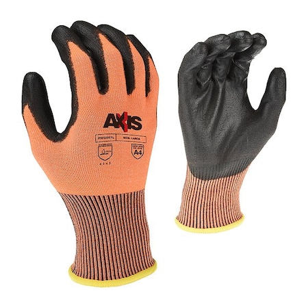 Radians Cut-Resistant Coated Gloves, AXIS Series, A4 Cut Level, 13 ga, Hi-Vis Orange, S, PR RWG557S