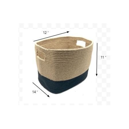 Homeroots Set of Two Black and Natural Jute Rope Cubby Baskets, 2PK 399241