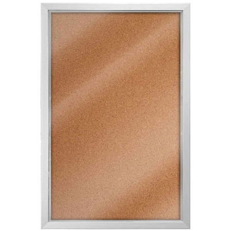 Aarco Enclosed Natural Pebble Grain Cork Bulletin Board w/ Al Over Lapping Hinged Door, 36''Hx24''W EBC3624