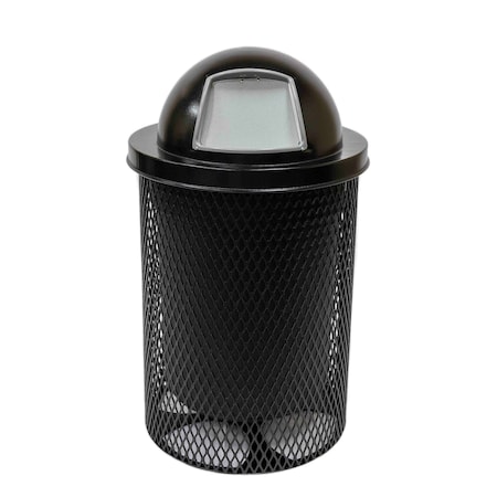 Mytcoat Trash Receptacle, Dome Lid, Liner, 32 Gal, Black, Expanded Metal, Textured Coating 804364