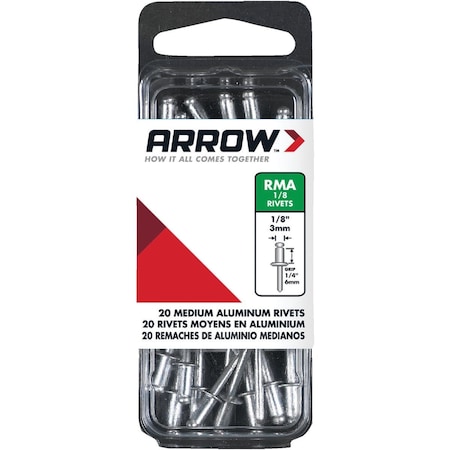 Arrow Lock 1/8''x1/4'' Aluminum Rivet, 20-Count RMA1/8
